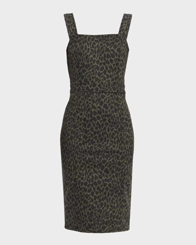 Tamera Printed Stretch Denim Midi Dress